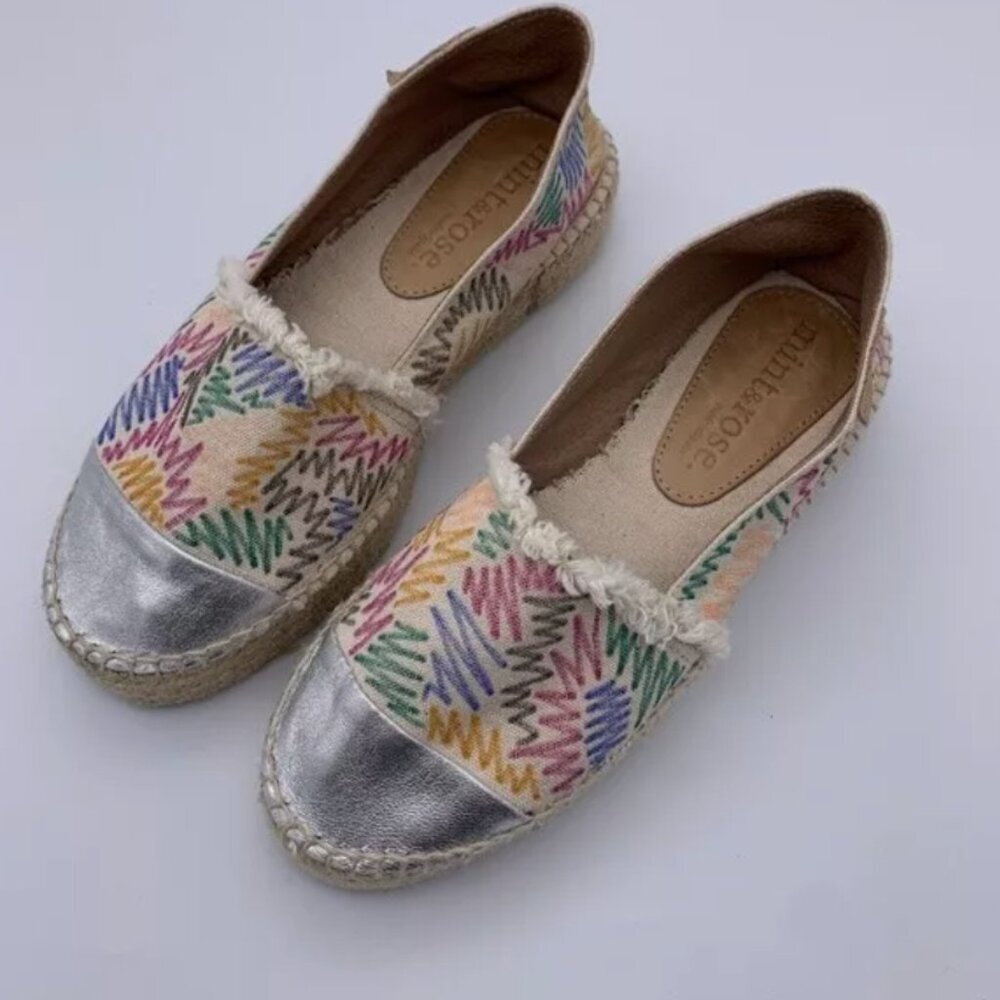 Mint & Rose Espadrilles Sz 6 Wicker Metallic Cap Toe Zig Zag Print Shoes flats - Picture 5 of 11